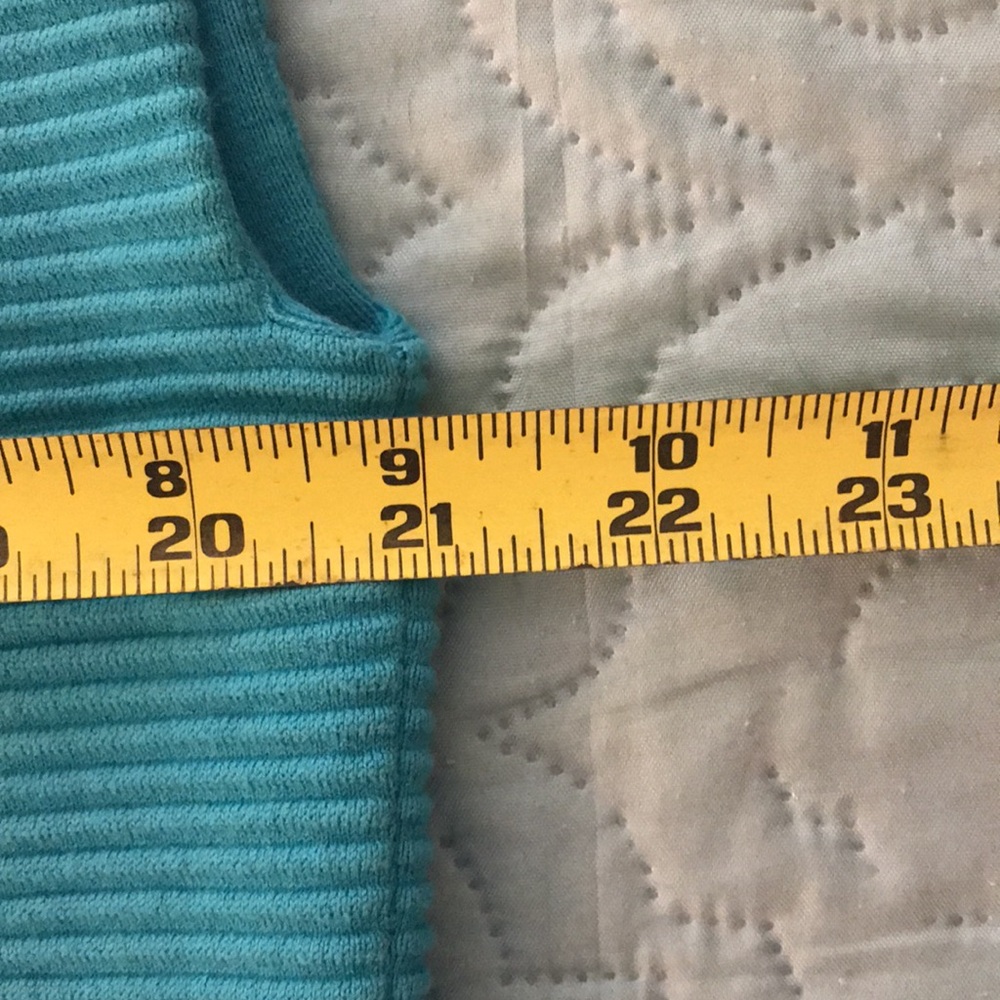 Akris Punto Turquoise Ribbed Sleeveless Cotton Top Cool Back Zipper Size L - Picture 11 of 12